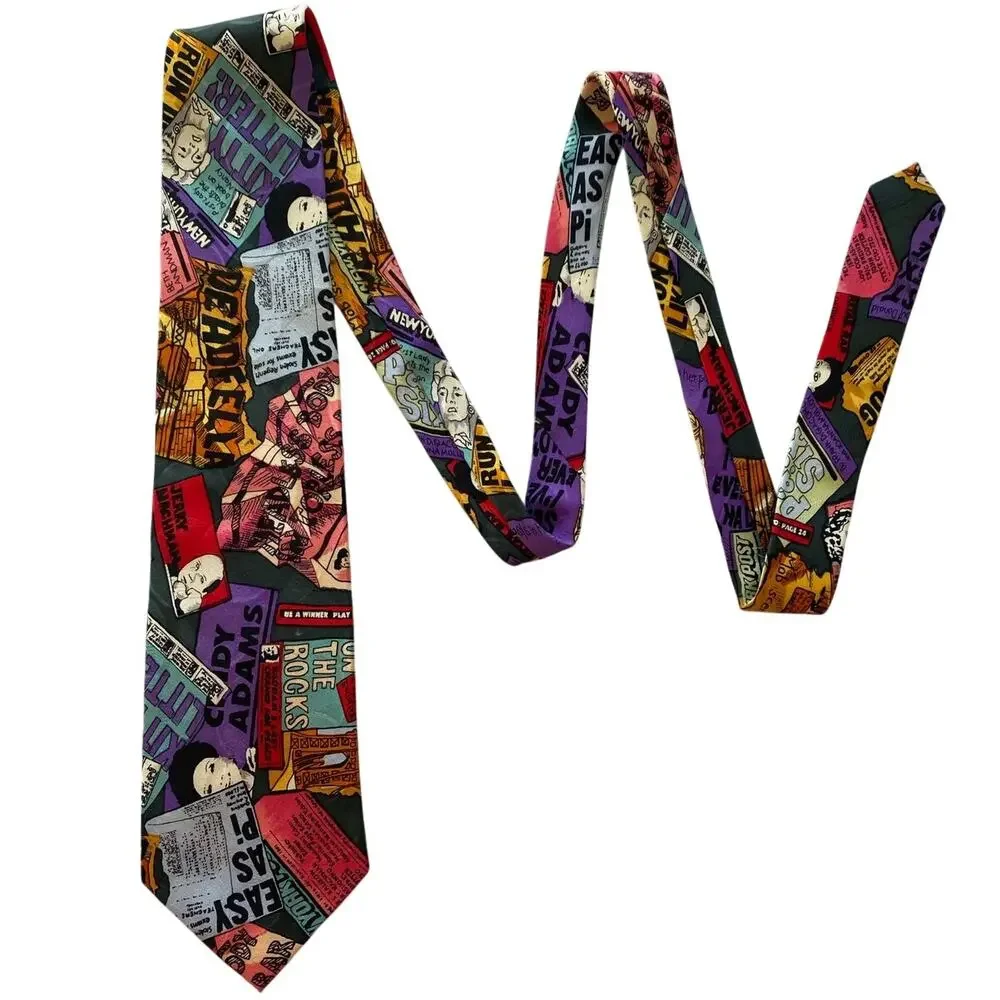 Nicole Miller Vintage 1991 HAND-SIGNED Silk Tie 80s New York Post Headlines 58x4